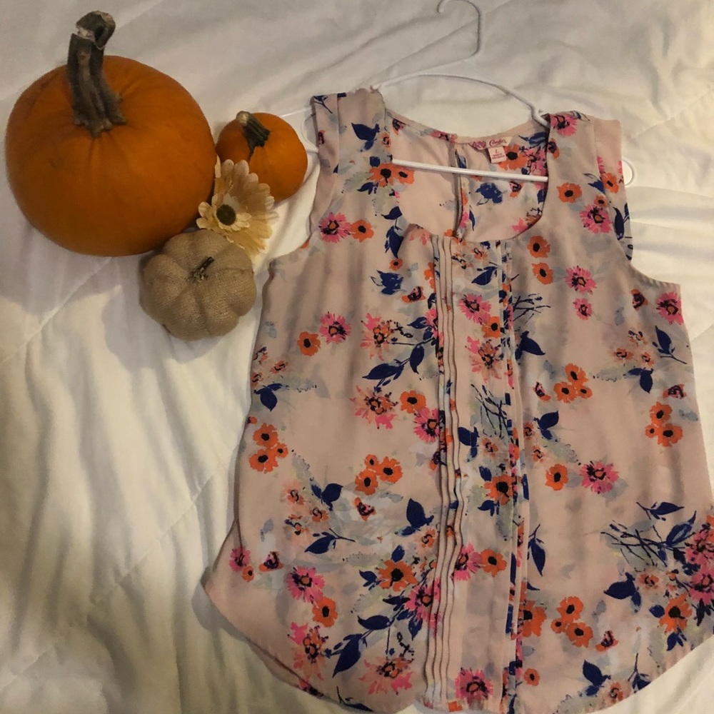 Pink Floral Sleeveless Blouse
